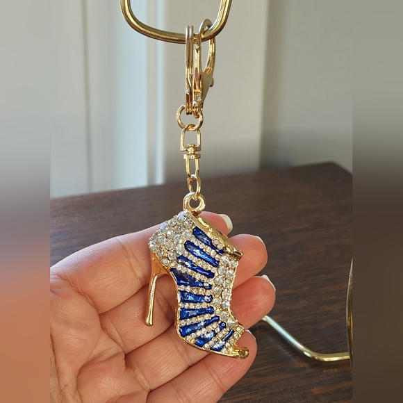 NWT HIGH HEEL BLUE SHOE BAG CHARM metal and crystals - Picture 2 of 3
